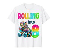 Rolling Into 8 anni Pattinaggio a rotelle 8 ° compleanno bambini Maglietta