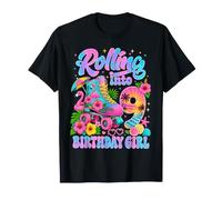 Rolling Into 9th Birthday Girl Tropical Roller Skate Party Maglietta