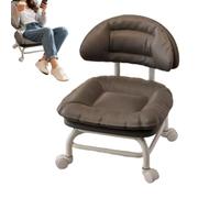 Rolling Low Stool With Backrest - 360° Swivel Seat, Padded Cushion, Silent
