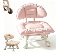 Rolling Low Stool with Backrest, Padded Rolling Stool with Backrest (Pink)