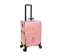 Rolling Makeup Case Detachable Clear Bag Drawers Organizer Tool Box | aluminum alloy structure, lockable protection, built-in drawers, makeup bag and nail polish organizer
