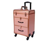 Rolling Makeup Case, grande trolley cosmetico con serrature, borsa per il trucco con divisori, organizer per cosmetici su The Go Make Up Nail Art per acconciature (oro), oro, alla moda