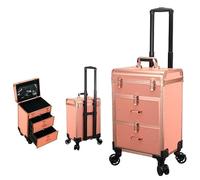 Rolling Makeup Train Case Drawers Locks Universal Wheels for Makeup | Wavensylvo aluminum frame,3-tier storage,detachable clear bag for hair styling,cosmetology salon travel