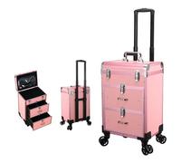 Rolling Makeup Train Case Drawers Locks Universal Wheels for Makeup | Wavensylvo aluminum frame,3-tier storage,detachable clear bag for hair styling,cosmetology salon travel