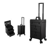 Rolling Makeup Train Case Drawers Locks Universal Wheels for Makeup | Wavensylvo aluminum frame,3-tier storage,detachable clear bag for hair styling,cosmetology salon travel