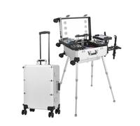 Rolling Makeup Train Case, Valigetta per Cosmetici in Alluminio con Luci Da Specchio, Professionale Grande Valigetta per Trucchi con 4 Ruote Universali, Trolley Valigetta Cosmetica