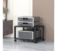 Rolling Mobile AV Media Stand2Layer DVD/CD Audio Rack Tower Cart per Home Stereo System Entertainment Components Holder Black AudioVideo Storage Solution