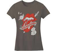 Rolling Stones - Vintage Tattoo, Short Sleeve da Donna, Grigio (Grey (Charcoal)), Medium