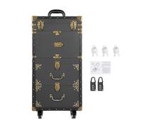 Rolling Travel Makeup Organizer, scatola cosmetologica a 4 livelli su ruote, serratura salon cart trucco box parrucchiere trolley spa parrucchiere strumenti con asta di tiraggio, manico per