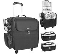 Rolling valigetta cosmetica, parrucchiere borsa da viaggio con 4 ruote, isolamento termico strato completo, divisore regolabile, strumenti per capelli e cosmetici organizer trolley valigia trucco