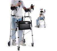 Rolling Walker Pieghevole Standard Walker Pieghevole con Ruote Leggero in Lega di Alluminio per Riabilitazione Deambulatore Ausiliario con Ruote e Braioli Imbottiti Rimovibili