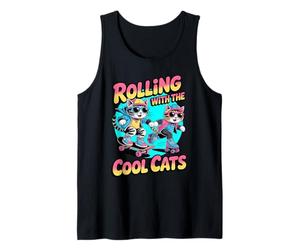 Rolling with The Cool Cats Skater Roller Skater felino Canotta