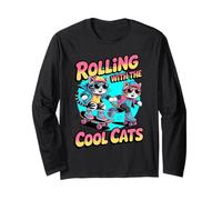 Rolling with The Cool Cats Skater Roller Skater felino Maglia a Manica