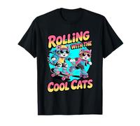 Rolling with The Cool Cats Skater Roller Skater felino Maglietta