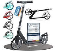 Rollkönig ® Scooter per bambini da 5 anni I Il monopattino pieghevole da città con ruote grandi I Monopattino a pedali per adulti con capacità di carico fino a 100 kg (Nero/Grigio)