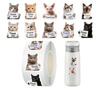 Rollo De Pegatinas De Gato Agradecimiento - Pegatinas De Gatos Roll, 500 Unidades Calcomanías Impermeables Gracias, Pegatina Portátil | Para Negocios Pequeños Embalaje Equipaje Patineta Fiestas Aula