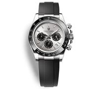 RollsTimi Orologio da uomo mostra data code, orologio da polso sportivo impermeabile in stile business in vetro zaffiro antigraffio cinturino staccabile sintetico. (Argento)