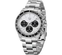 RollsTimi Pagani Design 7931 - Orologio al quarzo da uomo VK63, quadrante panda cronografo, orologio da polso in acciaio inox, 100 m, impermeabile, alla moda, con vite inferiore, corona, bianco