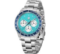 RollsTimi Pagani Design 7931 - Orologio al quarzo da uomo VK63, quadrante panda cronografo, orologio da polso in acciaio inox, 100 m, impermeabile, alla moda, con vite inferiore, corona, Blu