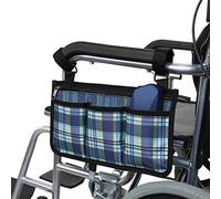 Rollstuhl Tasche Sichere Aufbewahrungstasche Rollstuhl Seitentasche Scooter Armlehne Seitentasche Aufhängetasche Aufbewahrungsorganisator Für Bettgitter, Roller, Walker Scrollrad (Blaues Plaid)