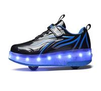 Rolltongoz - Scarpe con ruote, scarpe con due ruote per bambini e bambine, con luci LED, scarpe con ruote ricaricabili via USB, scarpe da skateboard, Blu01, 33 EU