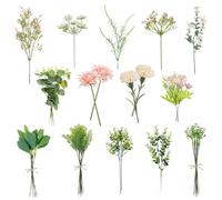 ROLLWAY 55 fiori artificiali di seta e artificiali, bouquet di fiori artificiali, rami di eucalipto e fiori artificiali, come veri, bouquet di fiori artificiali, per fai da te, bouquet da sposa,