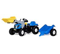 Rolly Toys Trattore a Pedali Kid New Holland T7550 con Ruspa e Rimorchio, Colore Blu, 161 x 47 x 55 cm, 023929