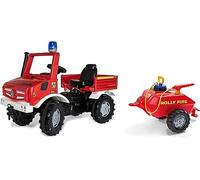 Rolly Toys Fire Unimog 038275 - Accendino con rimorchio (auto a pedale, 3-8 anni, siringa, lampeggiante, cambio, freno)
