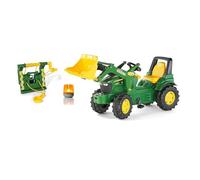 Rolly Toys RollyFarmtrac John Deere con caricamento frontale, verricello e luce lampeggiante (set da 3 pezzi, trattore a pedale per bambini dai 3 anni in su, con accessori) 710454