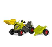 Rolly Toys RollyKid CLAAS AXOS 240-Trattore a pedale con rimorchio + caricatore frontale (per bambini da 2,5 a 5 anni, tensione della catena regolabile, frizione posteriore) 02 516 9, Colore verde