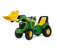 Rolly Toys Trattore a pedale rollyFarmtrac Premium John Deere 7R con caricatore frontale rollyTrac (veicolo a pedale per bambini dai 3 anni in su, con pneumatici silenziosi) 710300, verde/giallo