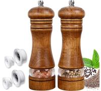 ROLMZJX 2 pezzi Macina Pepe,Macinino Manuale per Pepe e Sale, Macina Pepe Legno Massiccio,Set saliera e pepiera ricaricabili con 2 raccordi per rotore in ceramica (6.5 inch,marrone)