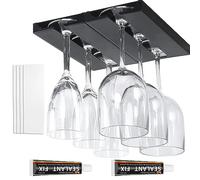 ROLMZJX 2 Pezzi Porta Bicchiere Vino, Porta bicchieri da vino da appendere, Portabicchieri Vino Sotto L'armadio,Nessuna Perforazione Richiesta per cucina, bar, ristorante (Nero