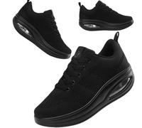 Roltte Scarpe da passeggio per le donne cuscino d'aria infermiera antiscivolo calzini da lavoro scarpe da ginnastica per servizi alimentari piattaforma comoda peso leggero, interamente nero, 38.5 EU
