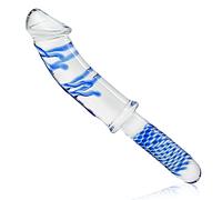 Roluck Dildo Anale di Vetro con Manico Pene di Cristallo Dildo Anale Butt Plug per Donne Uomini Masturbazione Giocattolo del Sesso (Blu)