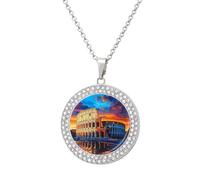 Roma al tramonto Dipinto Donna Collana con Ciondolo Personalizzato Rotondo Diamante Collane Gioielli Regali per Uomo Compleanno, Misura unica, Metallo