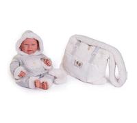 Roma Antonio Juan Doll - Neonato Lea con marsupio in pile 42 cm, dipinto a mano, occhi mobili, coperta inclusa, prodotta in Spagna