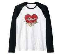 Roma Italia Città Vintage Viaggio Vacanza Cuore Rose Maglia con Maniche Raglan