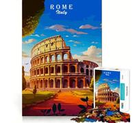 Roma, Italia, Colosseo, Poster di viaggio, Puzzle artistico da 1000 pezzi per adolescenti, Gioco di logica stimolante, Rilassamento mentale, Bordo trasparente, Regalo elegante (38x52cm)
