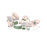 Roma RHS - Set di accessori per bambole, 10 pezzi, felce, girello, buttafuori, trasportino anteriore, vasino, ciotola, set di posate, bicchiere, Playgym per bambole da 26-45 cm