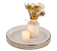 Romadedi Bead - Portacandele decorativo in legno per tavolino da caffè, vassoio decorativo in legno per bancone della cucina, centrotavola rustico per soggiorno e casa, bianco lavato