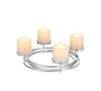 Romadedi Corona dell'Avvento, moderna, rotonda, in metallo: corona dell'Avvento, struttura in argento, Ø 30 cm, per 4 candele a pilastro, diametro 8 cm, composizione scandinava, minimalista per tavolo