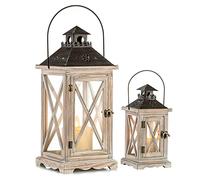 Romadedi Lanterna Grande legno per Candela - Lanterna da Interno Arredo Shabby Chic Portacandele da Esterno Vintage Decorazione da tavolo per la casa Decorazione Natalizio, 28+48cm