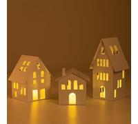 Romadedi, lanterna in metallo con candeline a LED, set da 3 pezzi, colore bianco, decorazione per casa, 10,6/14,3/20,5 cm, per casa, Natale, regalo di inaugurazione della casa, nuova casa