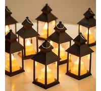 Romadedi Lanterna per candele nere, 10 pezzi, piccole lanterne decorative a LED nere, da appendere, per Halloween, Natale, decorazione da tavolo all'aperto in stile marocchino, Ramadan, matrimoni