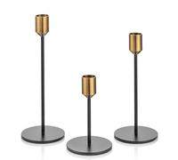 Romadedi Porta Candele Candelabro Moderno - Portacandele Oro e Nero Candelabri Candelieri Metallo per Tavolo, Candele Coniche, Decorazioni Casa Avvento Natalizie Halloween, 24/20/14cm Set di 3