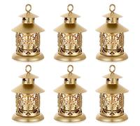 Romadedi Portacandele decorativo per lumini tealight, 6 pezzi, mini lanterna da appendere in stile vintage, color oro, decorazione per candele da tè, centrotavola per matrimoni, caffè, tavolo da