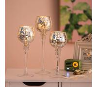 Romadedi Portacandele in vetro argento - portacandele portacandele decorativo mercurio, set da 3 pezzi, 23,5 x 25,5 x 31,5 cm, per candeline votive, per soggiorno, decorazione da tavolo matrimonio
