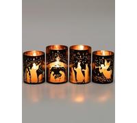 Romadedi Set di 4 portacandele in vetro per presepe natalizio, decorazione interna con scene nativity per decorazione da tavolo, camino, avvento, ideale per decorazioni natalizie, regali cristiani