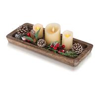 Romadedi Vassoio Decorativo Legno Rustico - Vassoio da Portata Rettangolare Shabby Chic per Natalizio Tavolo Caffe Bagno Decorazioni Casa Matrimonio Centrotavola Portacandele, 40cm x 17cm